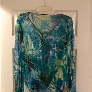 Cache sheer Caribbean color blouse